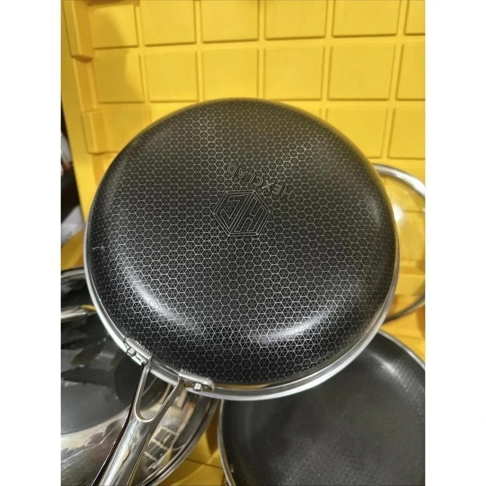 HEXCLAD 5 Piece Nonstick Stainless Steel Frying Pan Set 10 12 and 14